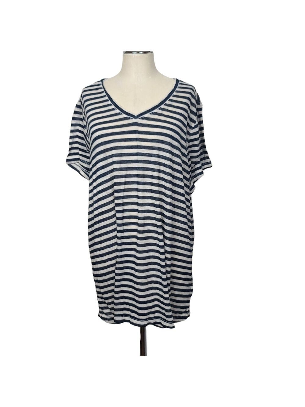 Lucky Brand White Blue Striped Short Sleeve Shirt 1X